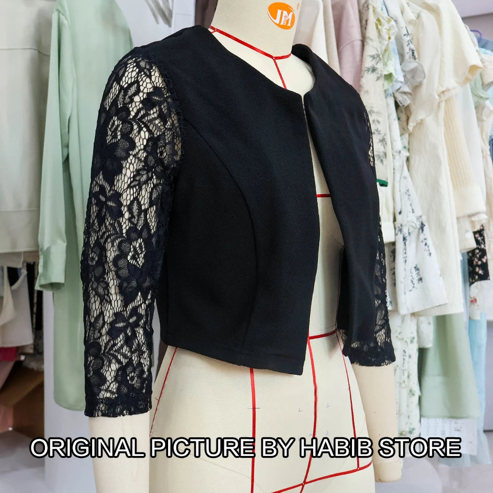 Women' Solid Casual Outwear Lace Long Sleeve Jacket Y2k Spring Autumn Elegant Zipper Coat Office Wear Slim Office Coat Crop Top