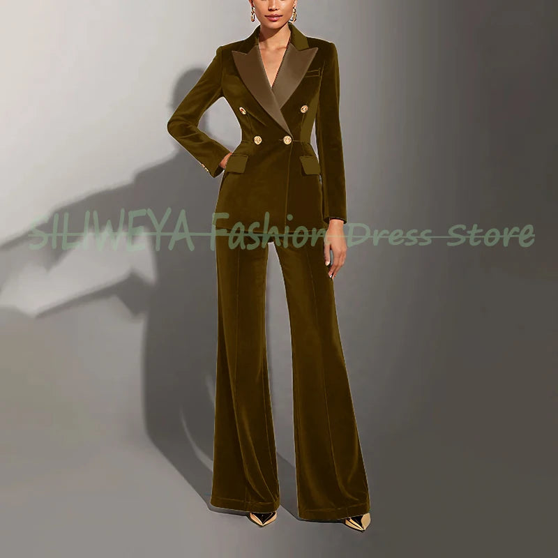 Double Breasted Velvet Suit Set