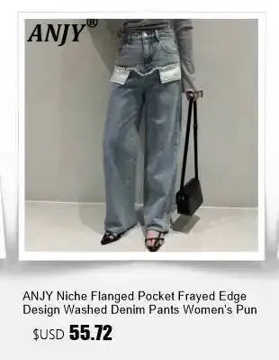 ANJY Autumn New Women's Streetwear Y2K Chic Fashion Safari Style Niche Personality Spliced Button Jeans Casual Denim Pants A7689