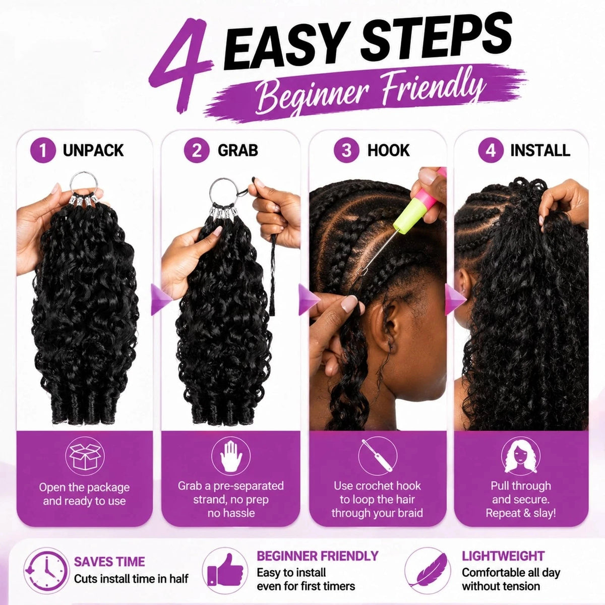 Boho Deep Wave Human Hair Crochet Braids