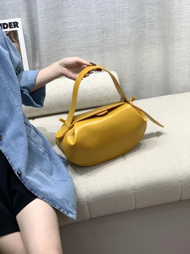 Circular Three-dimensional Bowling Bag For Women Fashion Leather Ruched Top Handle Handbags Casual Shoulder Crossbody Bag Purses
