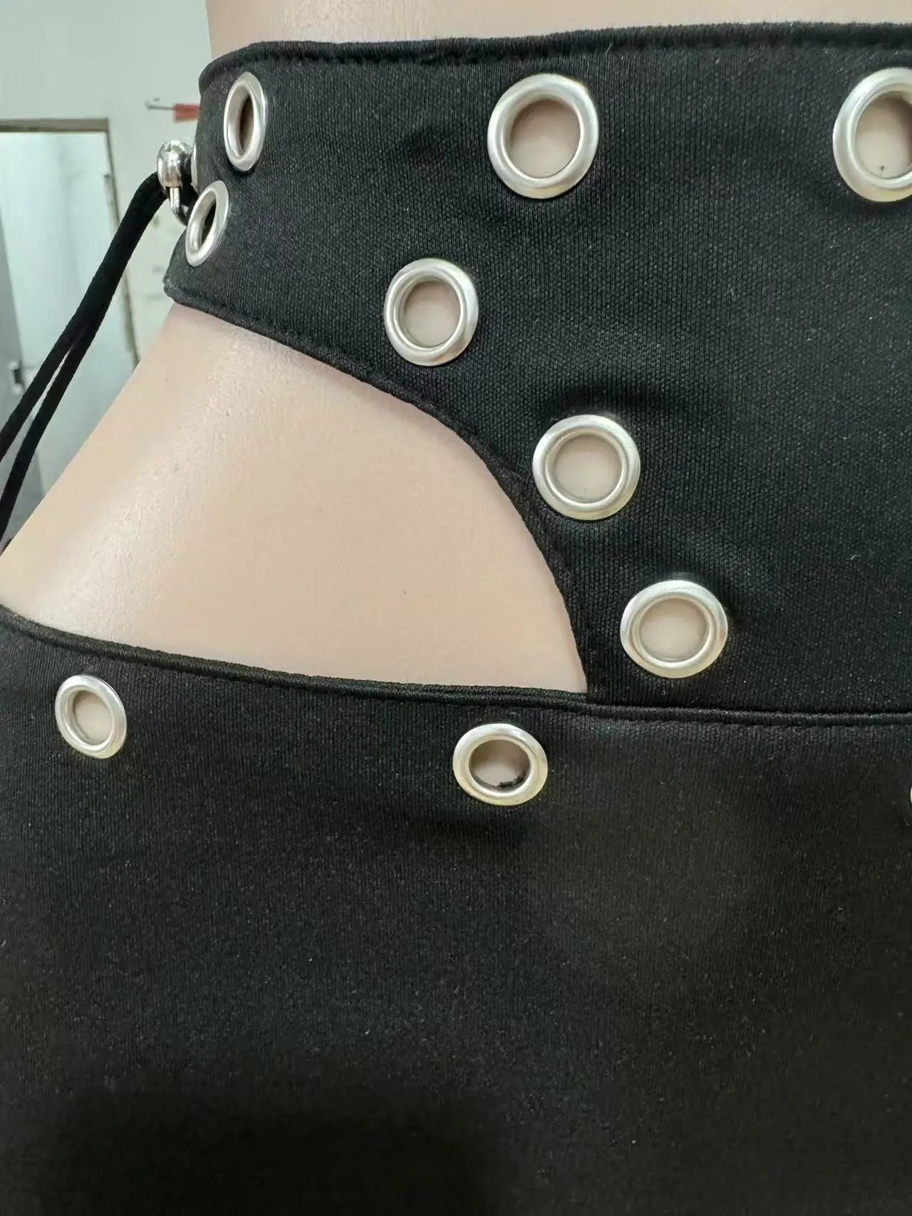 FAGADOER Sexy Hollow Out Bodycon Mini Skirts Women Lace Up High-Waist Hole Patchwork Skirts Female Streetwear Bottom 2025 New