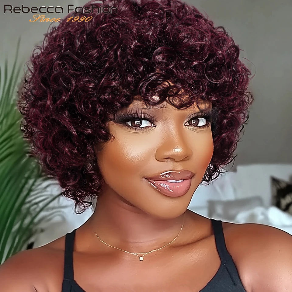Short Kinky Curly Pixie Bob Human Hair Wig for Women