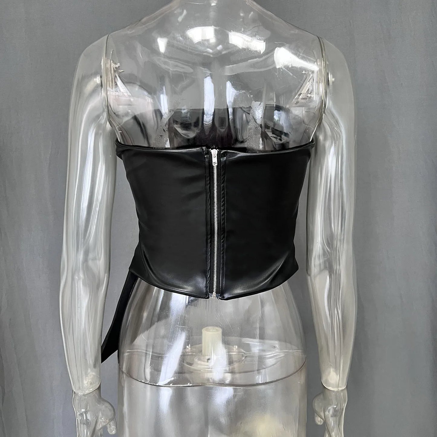 Zippered PU Leather Tube Top