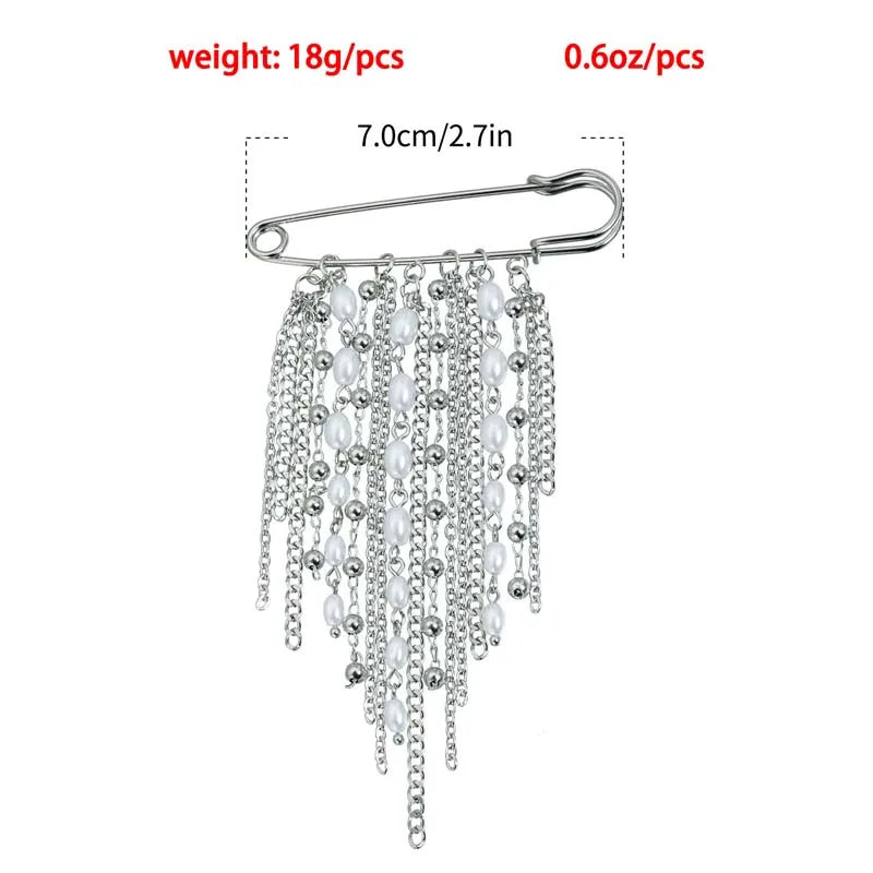 Layered Pearl Heart and Star Tassel Brooch for Women