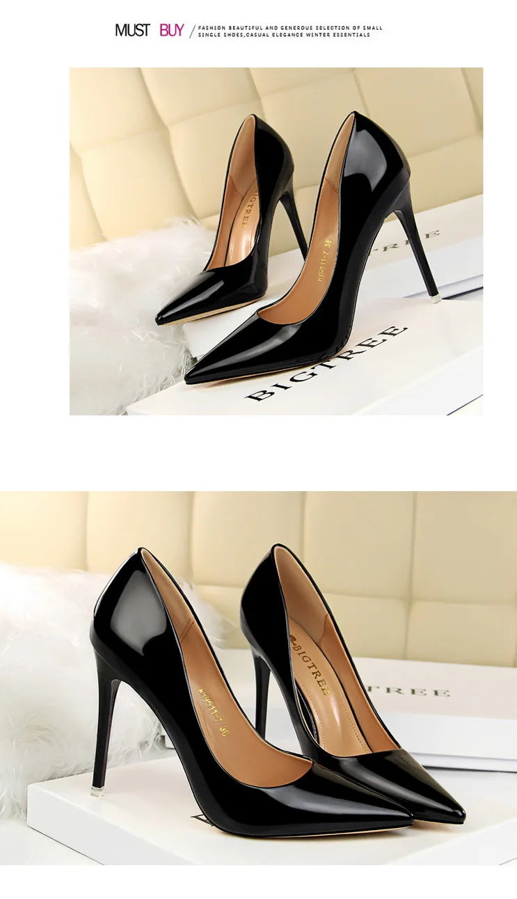 Classic Patent Leather Stiletto High Heel Pumps for Women