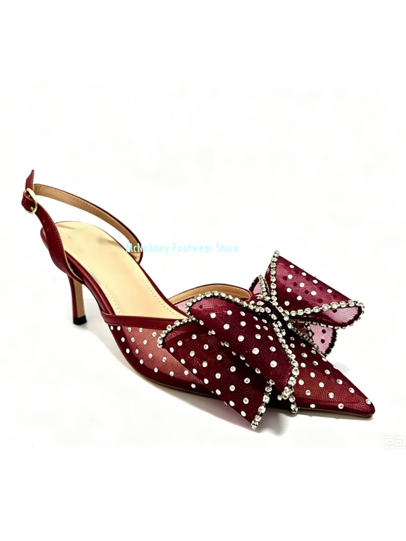 Rhinestone Embellished Mesh Fabric Stilettos for Women