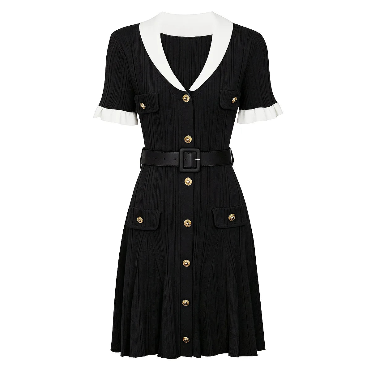 High-end Fashion Cropped Knit Dress New Autumn 2026 Women Short Sleeve High-waisted Belted Slim-fit Elegant Short Dresses