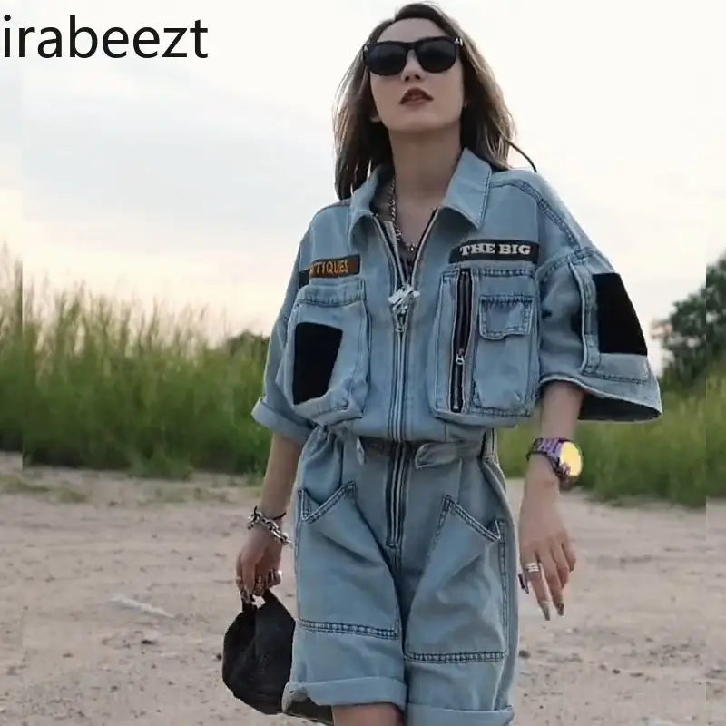 Oversized Embroidered Polo Collar Jumpsuit For Women