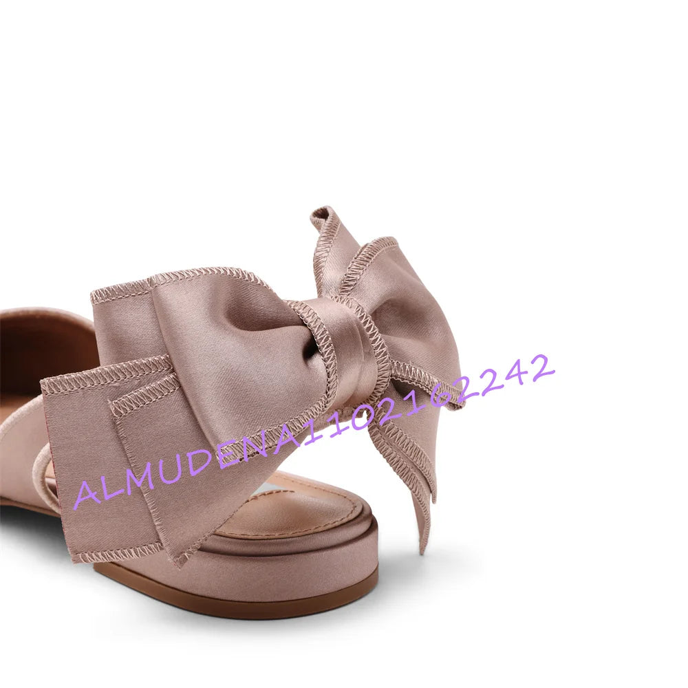 Elegant Satin Pointed Toe Bow Slingback Flats for Women