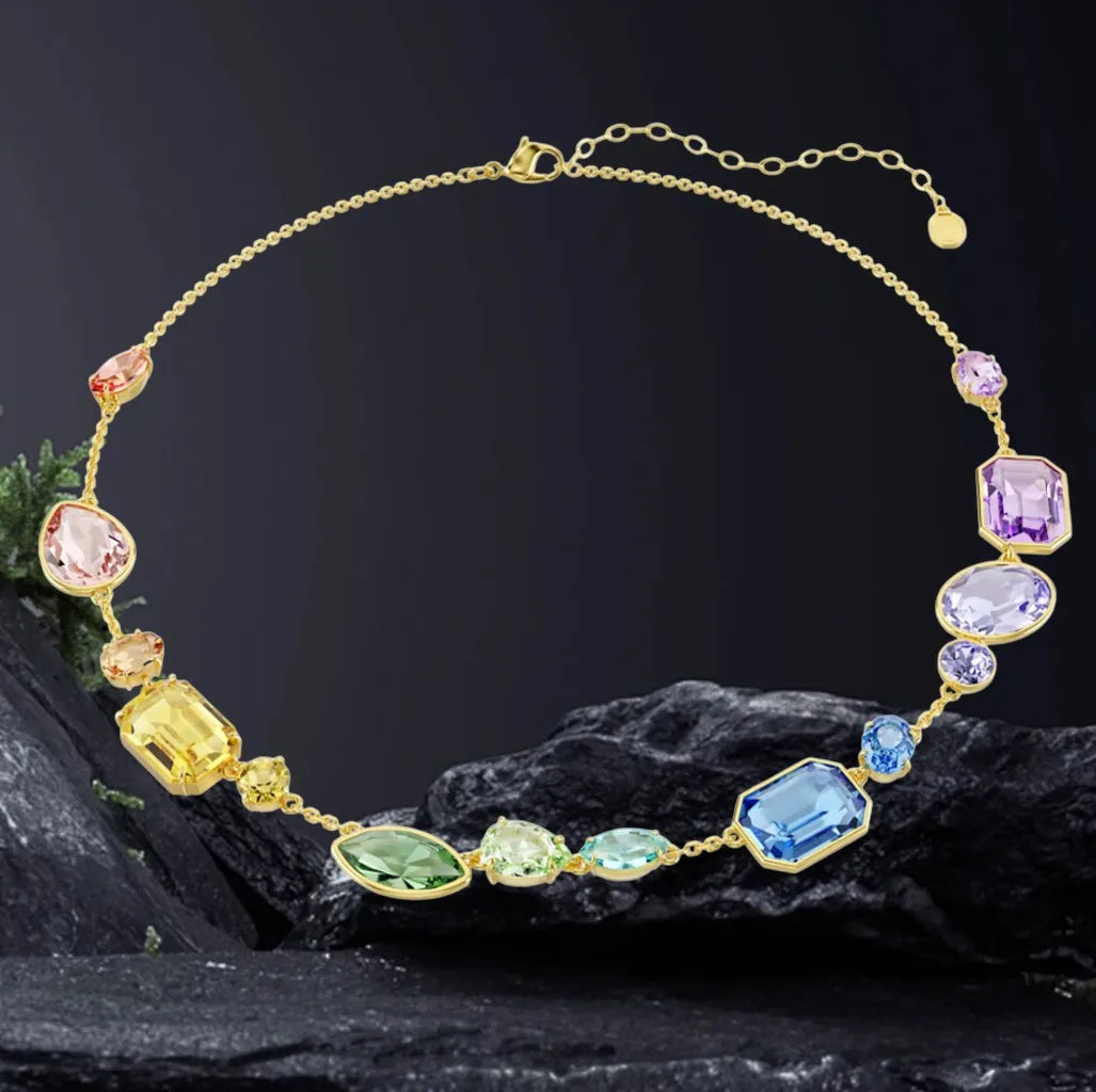 Elegant Silver Crystal Necklace and Earring Set for Women