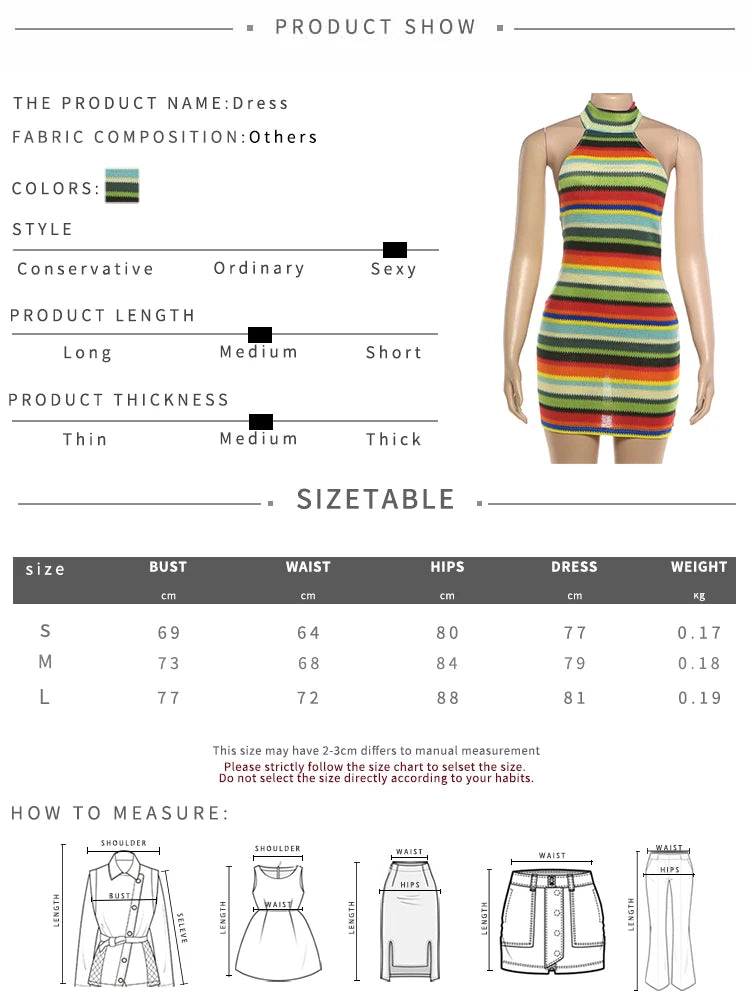 Striped Halter Backless Bodycon Mini Dress for Women