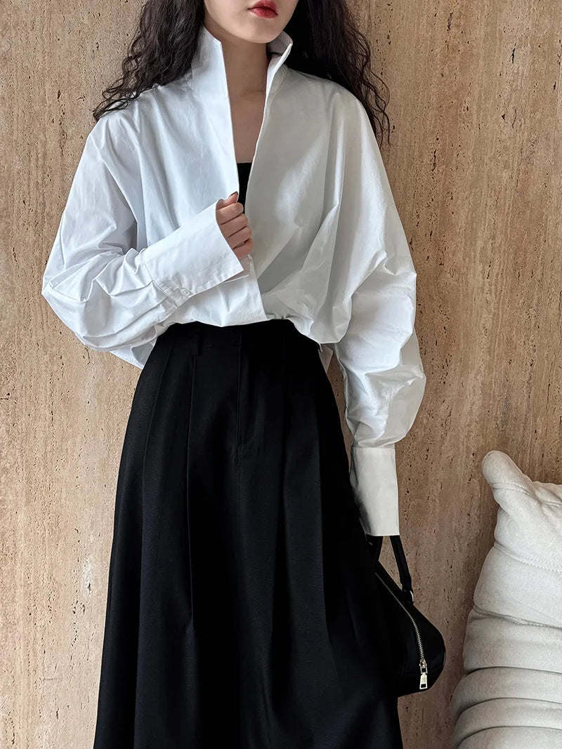 Batwing Sleeve Stand Collar Blouse