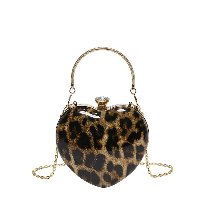 Leopard Print Heart Shaped Acrylic Clutch