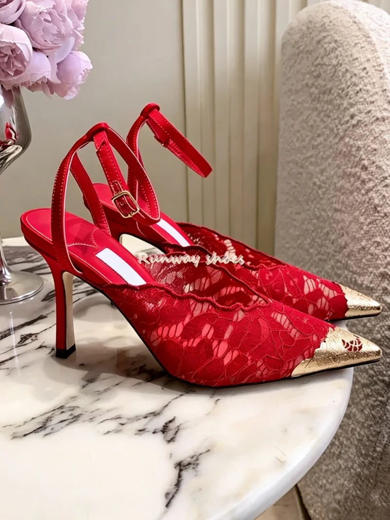 Pointed Color Blocking Lace Breathable Stilettos for Women