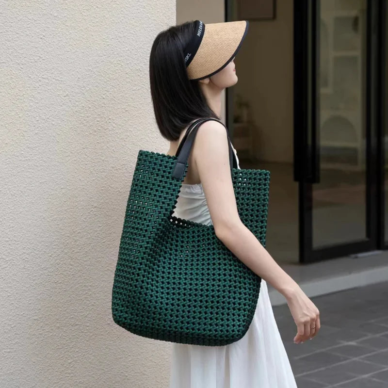 Rope Woven Shoulder Tote Bag