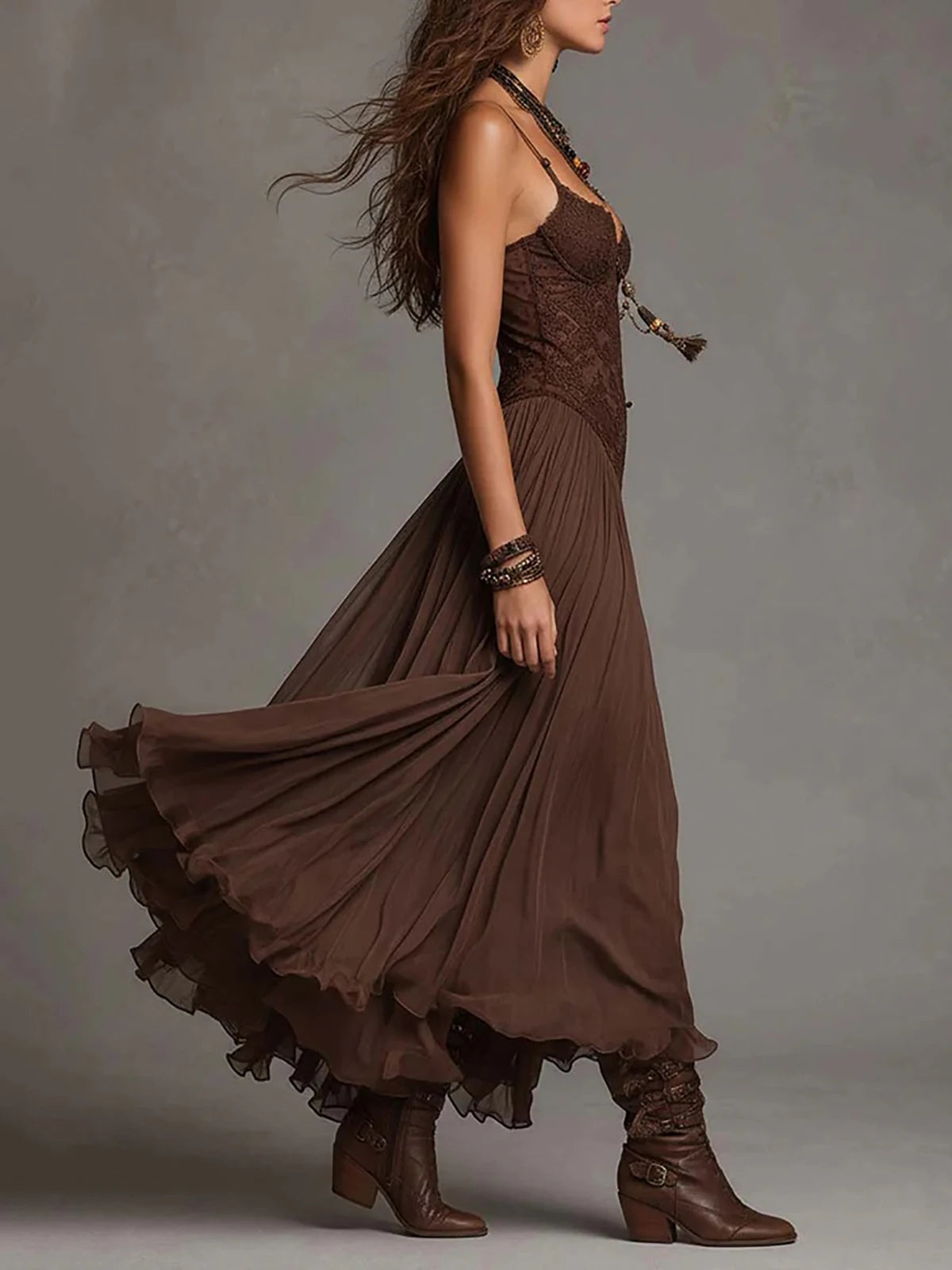 Boho Sheer Lace Midi Dress