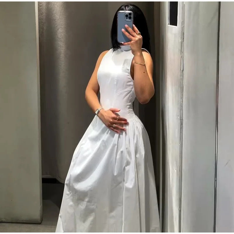 Casual Lace Up Sleeveless Floor-Length Dress for Women