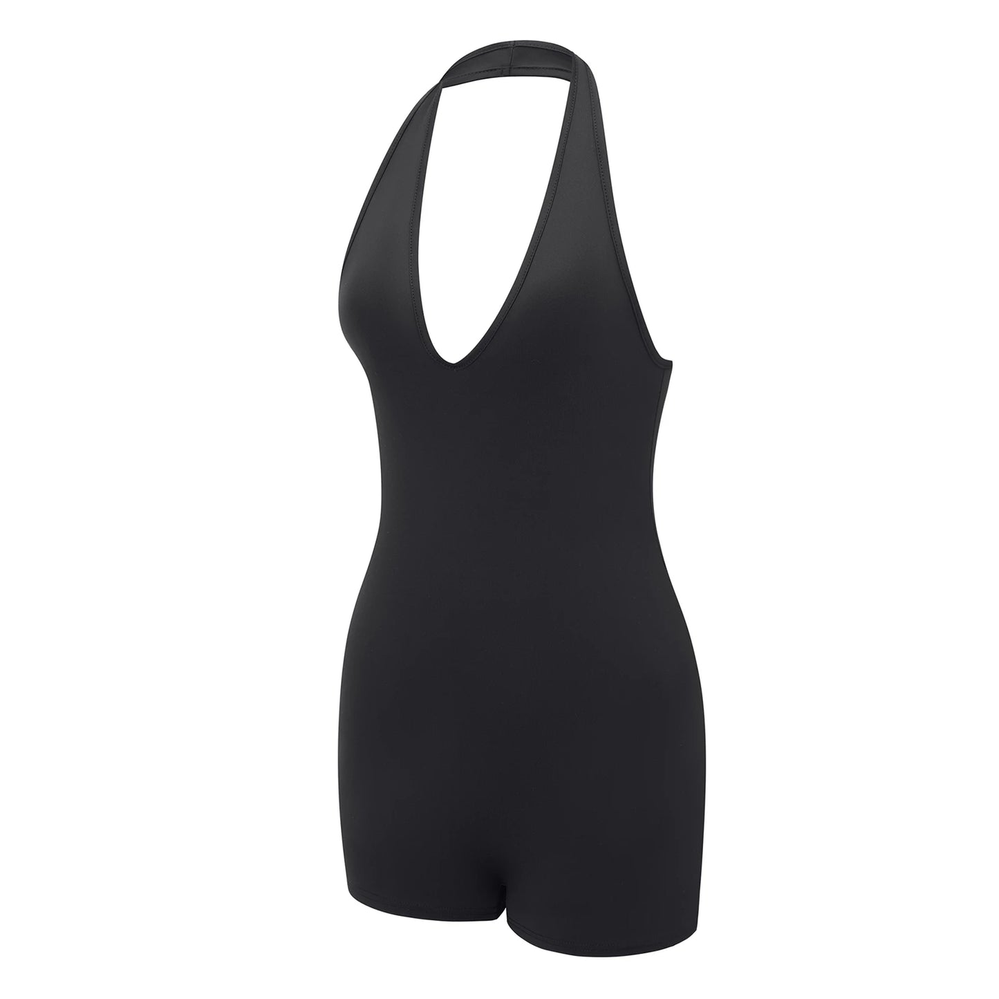 Solid Color Halter Neck Backless Bodysuit for Women