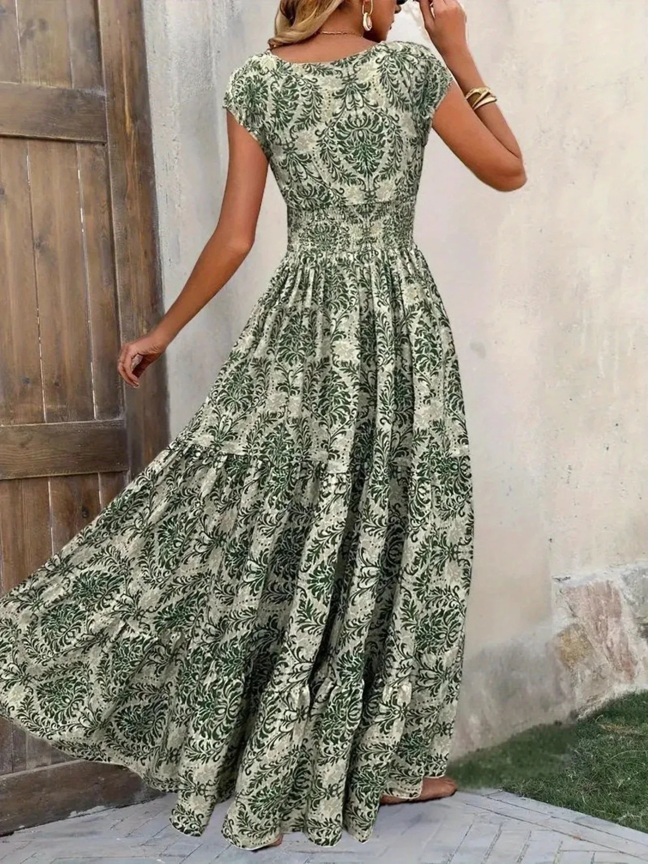 Bohemian Floral Printed V Neck Midi Dress For Women
