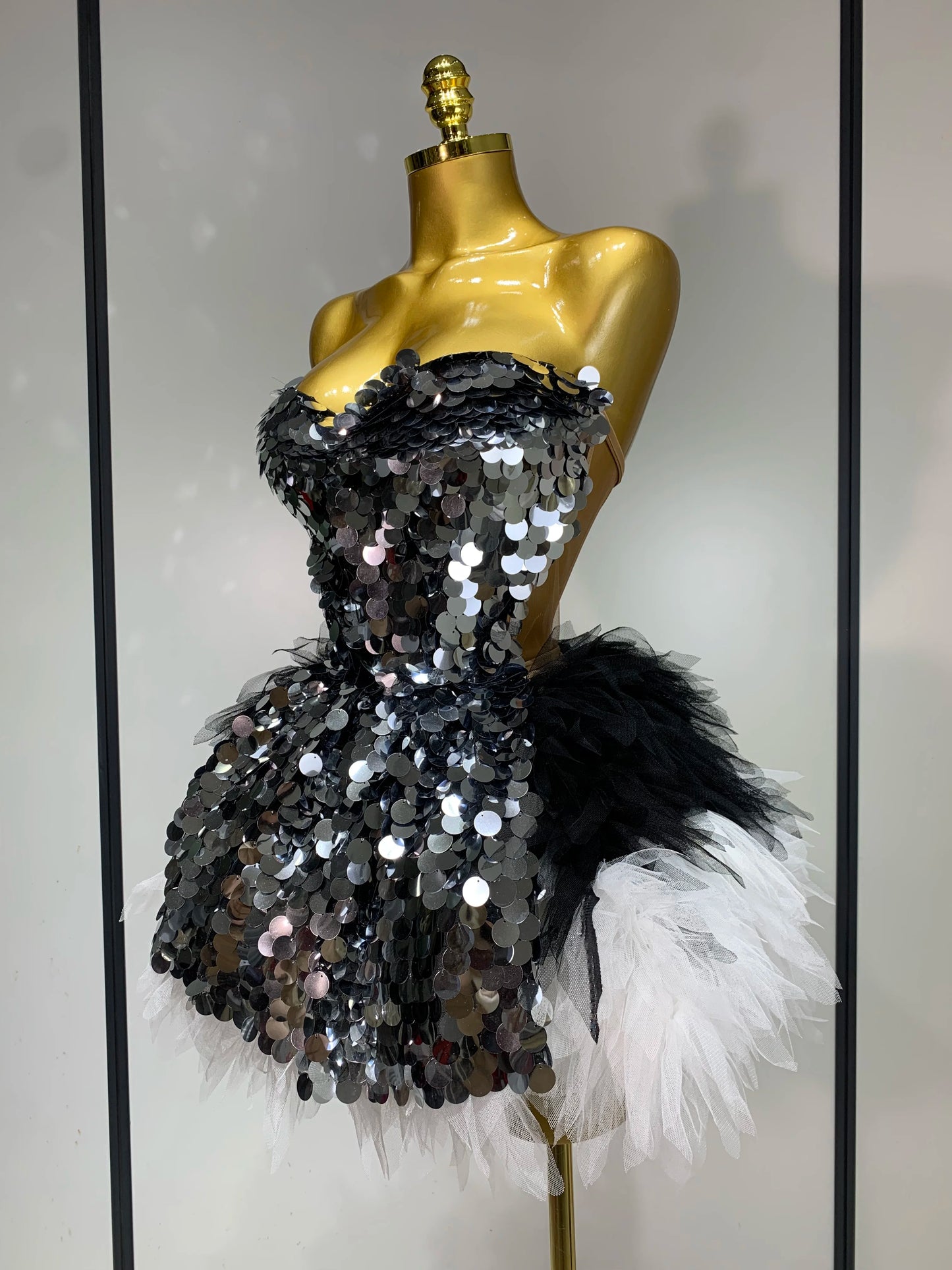 Sparkly Black Sequins Two Pieces Set for Women Party Evening Prom Celebrate Birthday Photo Shoot Dress Nightclub Dance Costume