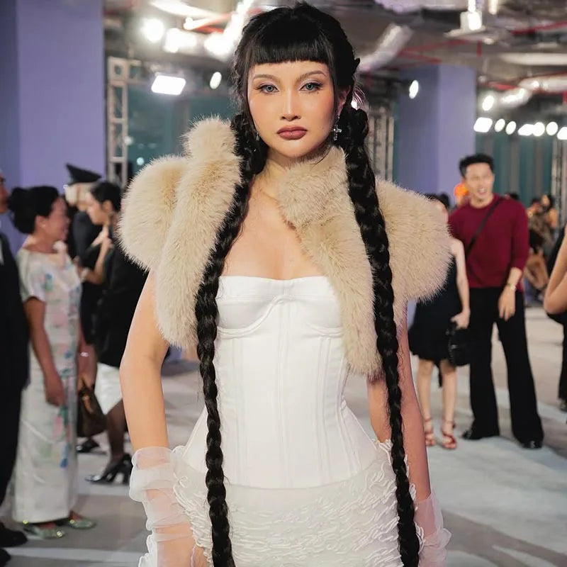 BOOFEENAA Fluffy Faux Fur Cropped Jacket Coat Woman Clothes Winter 2025 Streetwear Fashion Vest Top C85-EF24