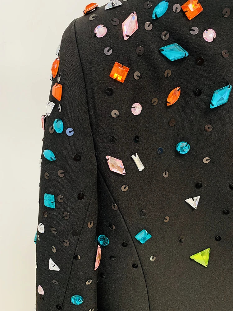 HIGH STREET Newest 2026 Designer Runway Fashion Suit Set Women's Slim Fitting Strass Diamonds Beaded Blazer Pants Set