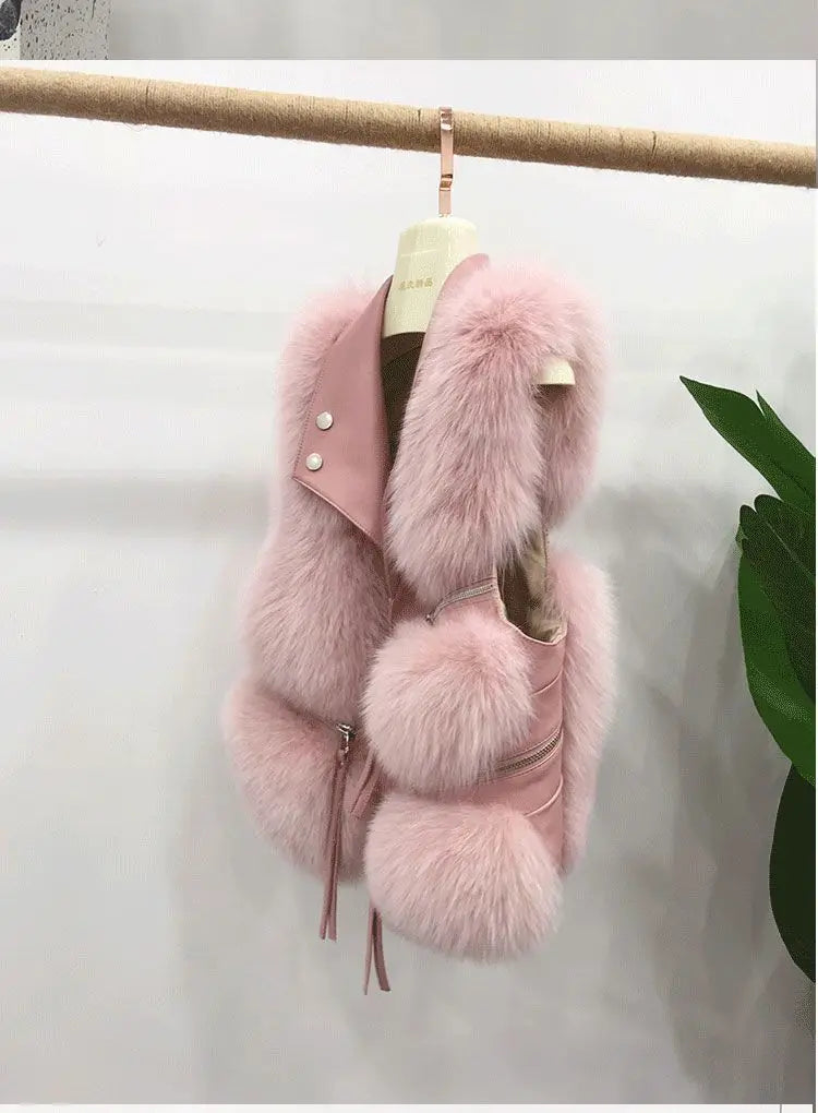 Women's Vest Short Coat Slim Fit Fashionable Young Style, Versatile for Autumn and Winter, 2024 Splicing Imitation Fur Jacket