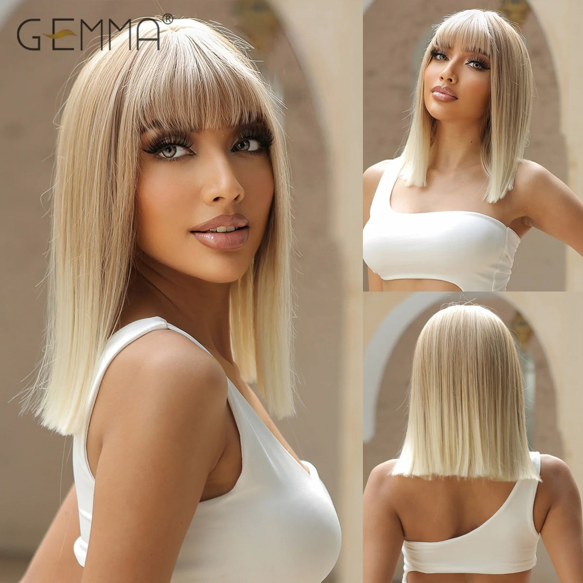 Shoulder Length Synthetic Ombre Pink Bob Wig For Women