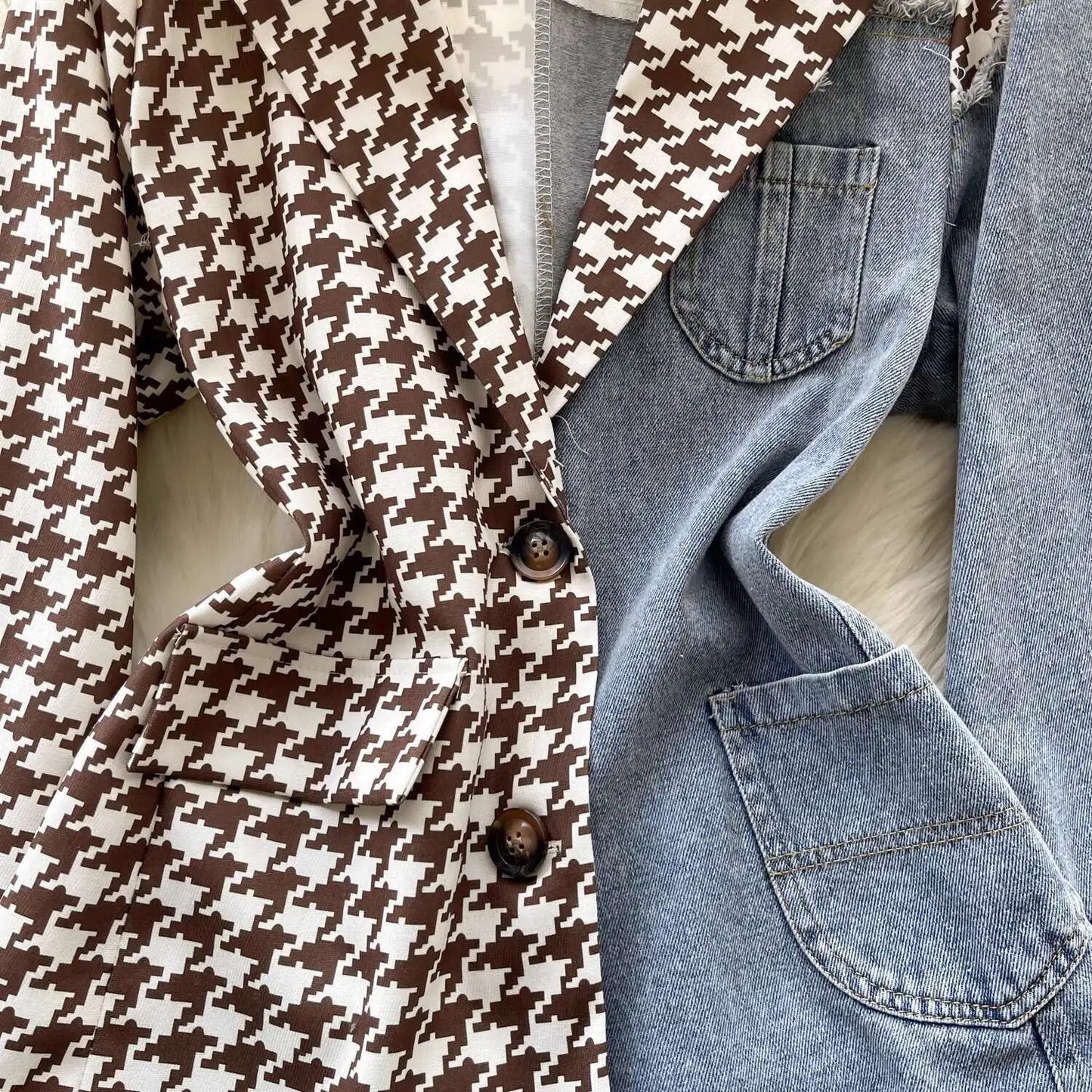 ANJY Autumn New Women Vintage Streetwear Ins Stylish Denim Patchwork Single Breasted Coat Casual Elegant Asymmetric Blazer A8421
