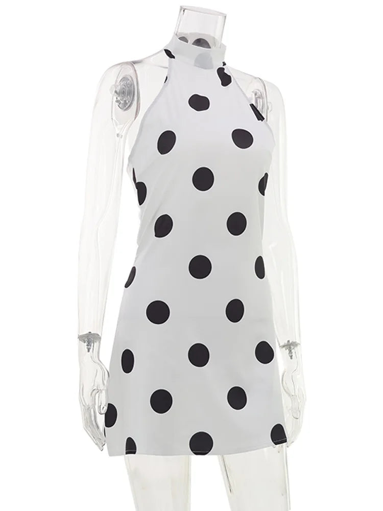 Polka Dot Halter Neck Backless Mini Dress for Women