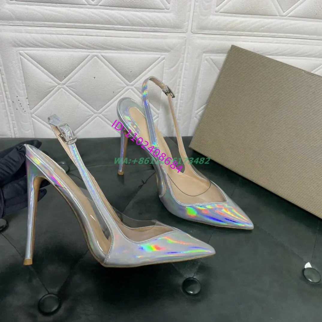 Elegant Women Design Brand High Heel Pointed Toe Slingback Shoes 12Cm High Heel Sexy Lady Pointy Slingback Stilettos Plus Size
