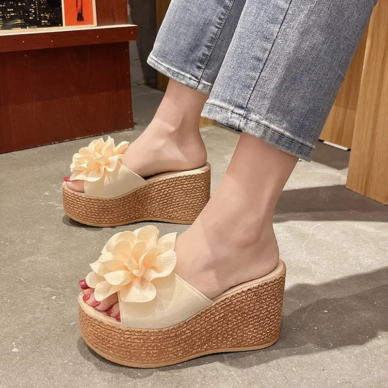 Floral Print Platform Wedge Sandals