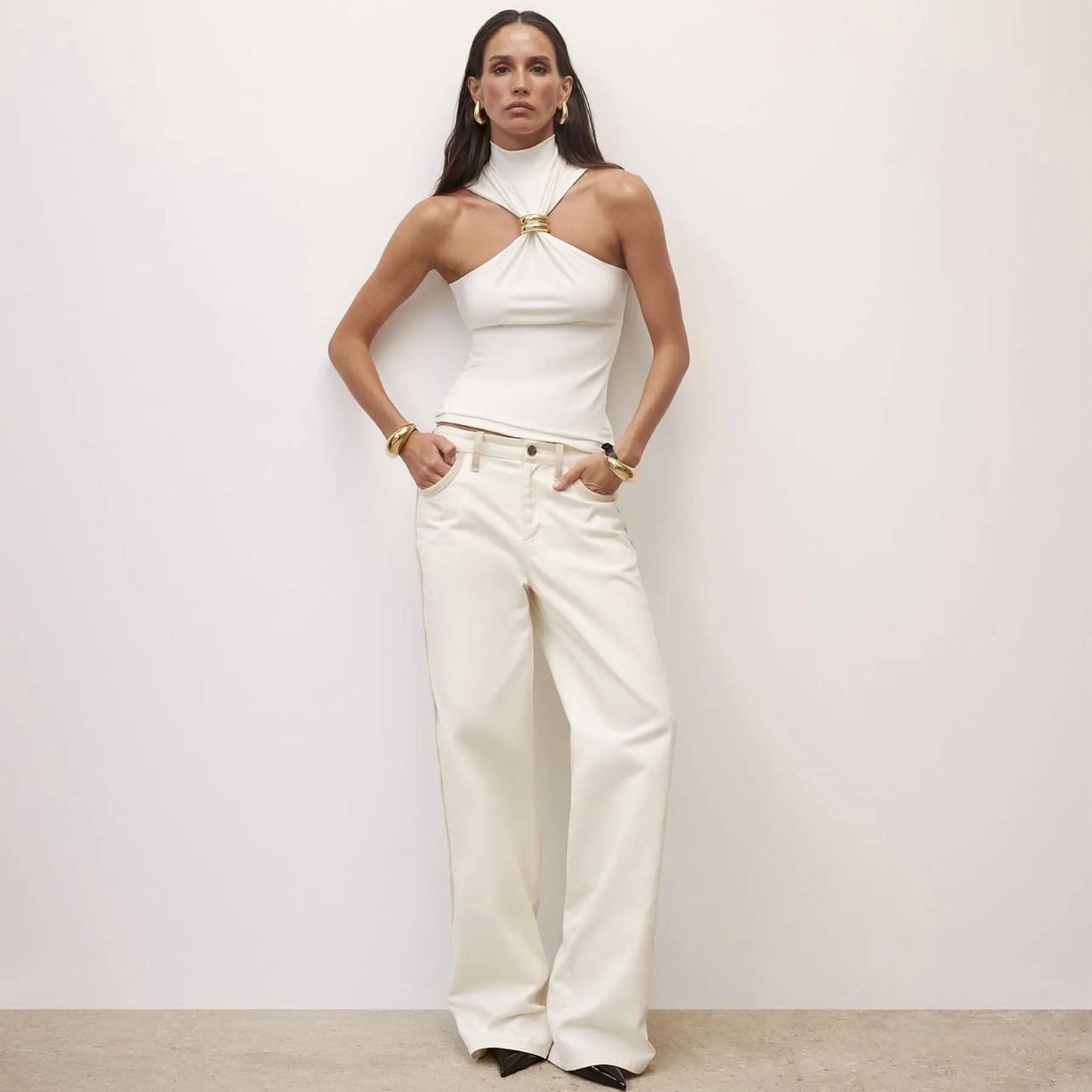 TARUXY Gold Ring Sleeveless Off-shoulder Top Female High Elasticity Fashion Slim Camis Streetwear 2025 New Summer Lady T shirt