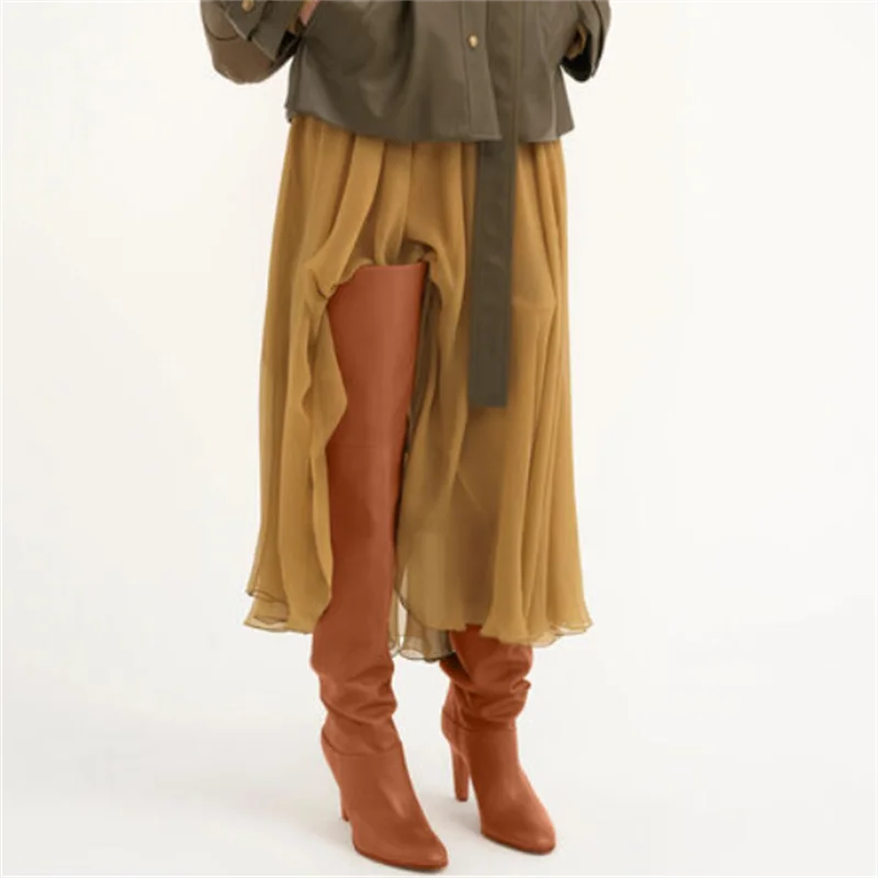 Plus Size Wide Calf Leather Over The Knee Boots for Women