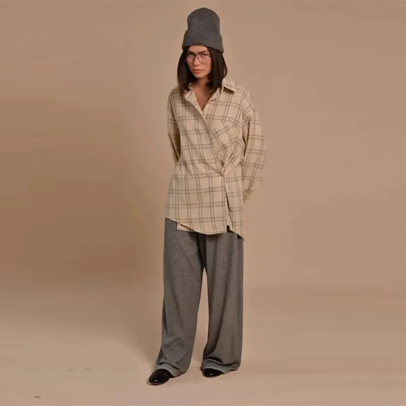 Plaid Loose Long Sleeve Button-Front Shirt for Women