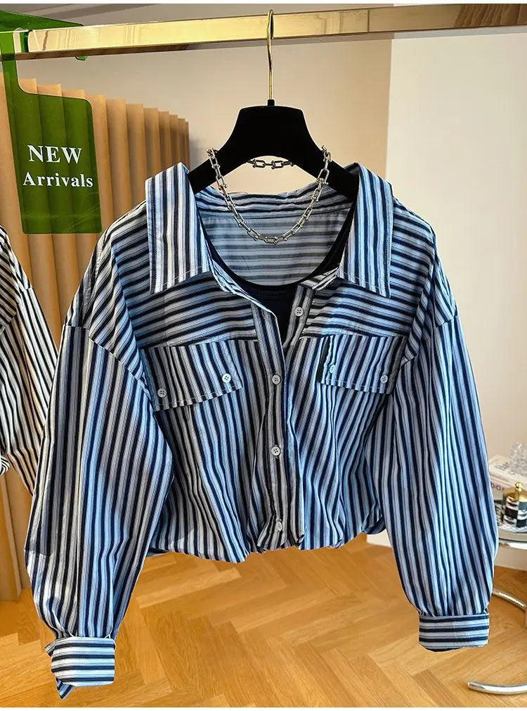 Loose Striped Spliced Lightweight Polyester Tank Top for Women