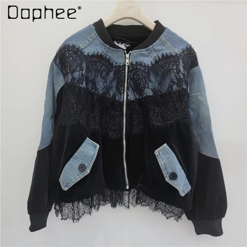 Casual Relaxed Fit Velvet Baseball Jacket for Women