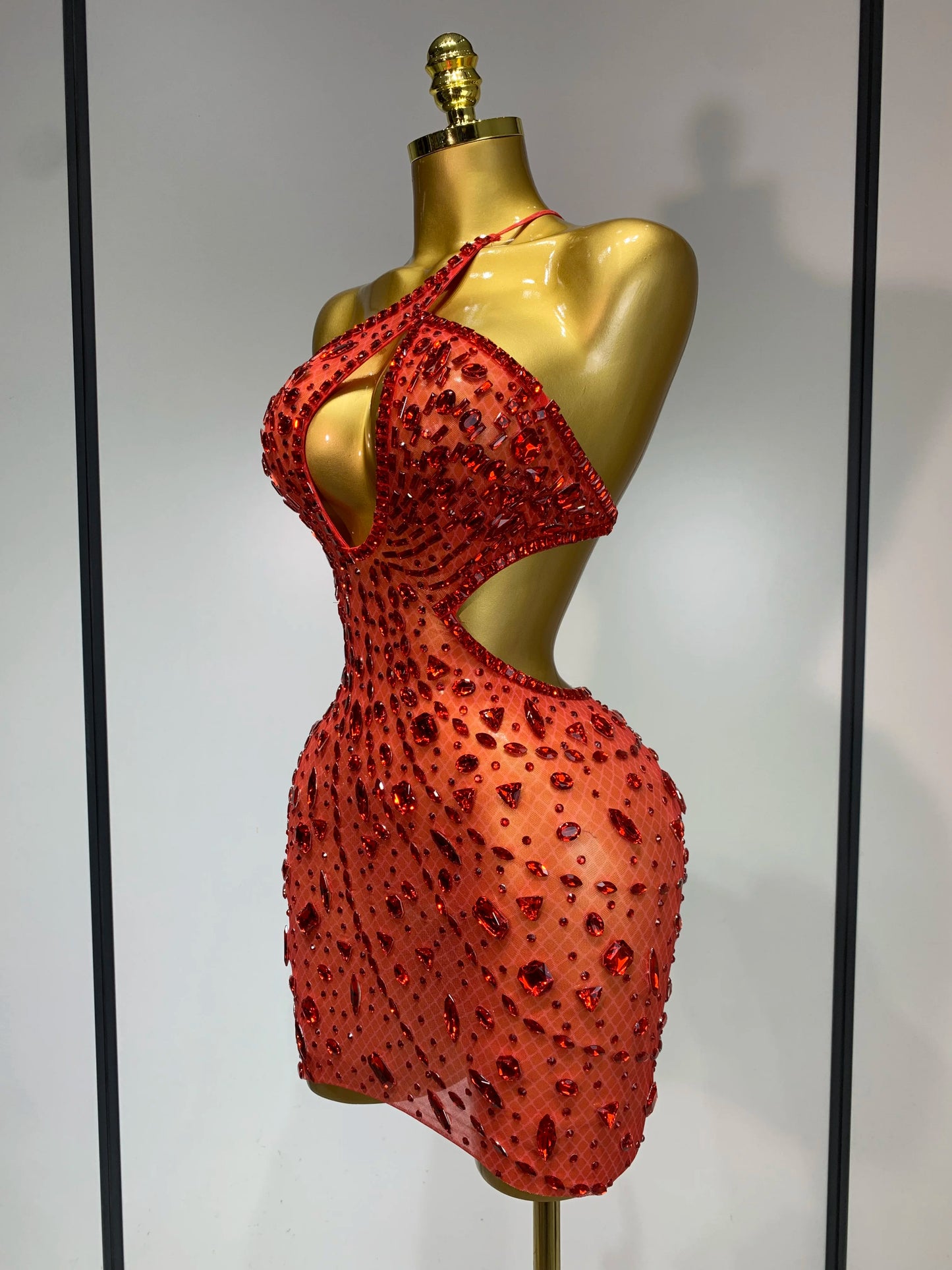 Sexy Sparkly Diamond Backless Short Dress 2025 Women Sleeveless Mesh See Through Evening Birthday Gown Singer Stage Outfit