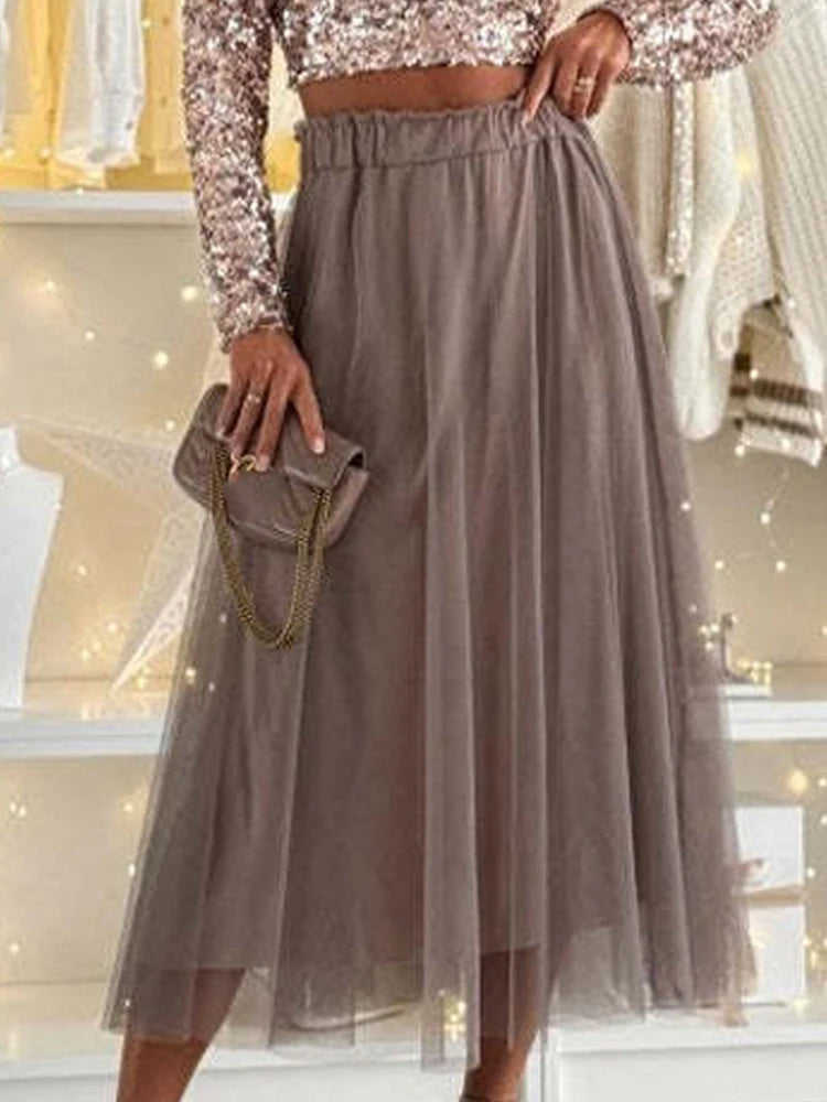 Casual O-neck Lace-up Top & Long Skirt Suit Women Elegant Long Sleeve Puffy Skirt Outfits Fashion Shiny Sequins Women Skirt Suit