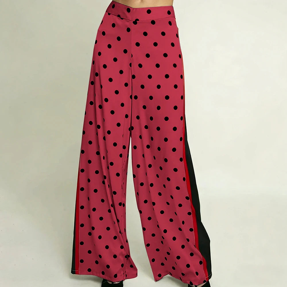 Elegant High Waist Polka Dot Wide Leg Satin Pants For Women