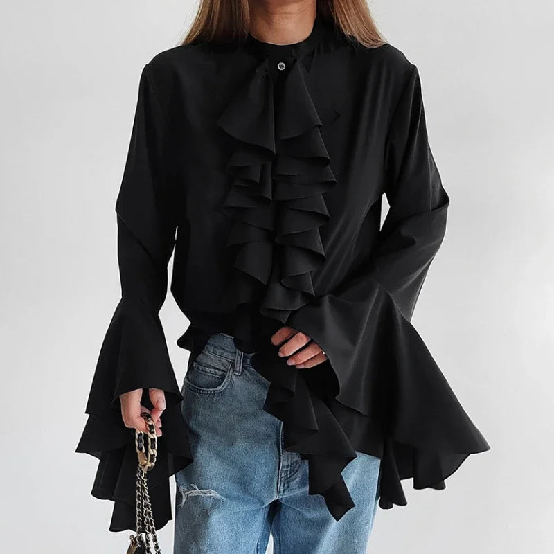Elegant Blouses Women Fashion Sexy Hot Girl Ruffle Long Sleeve Shirt New Style Temperament Cardigan Top Y2k 2025 Summer New