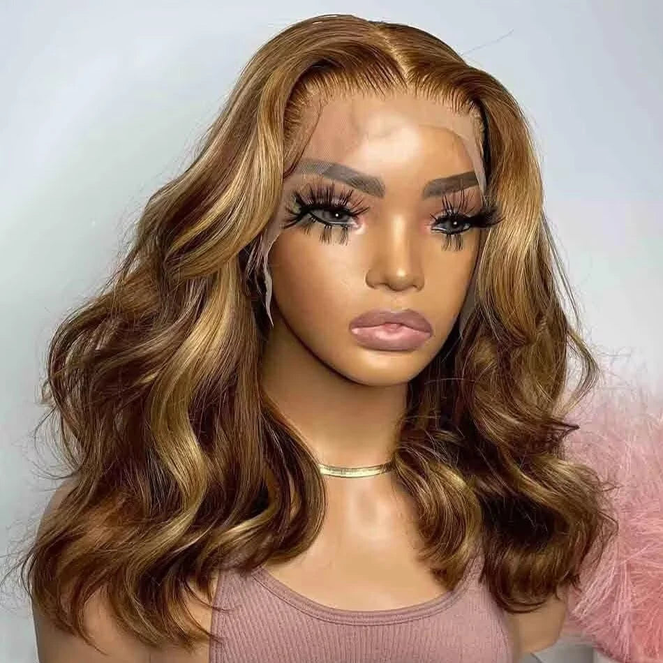 Honey Blonde Ombre Body Wave Lace Front Bob Wig for Women