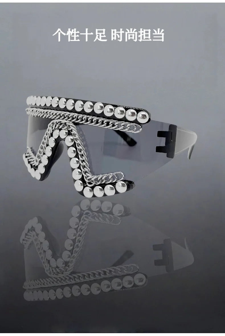 Oversized Rhinestone Chain Sunglasses
