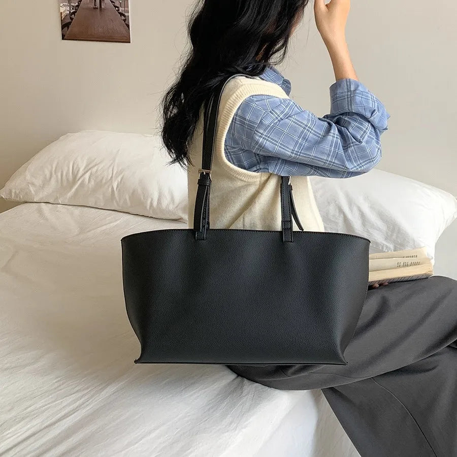 Large Capacity PU Leather Casual Soft Tote Bag for Women