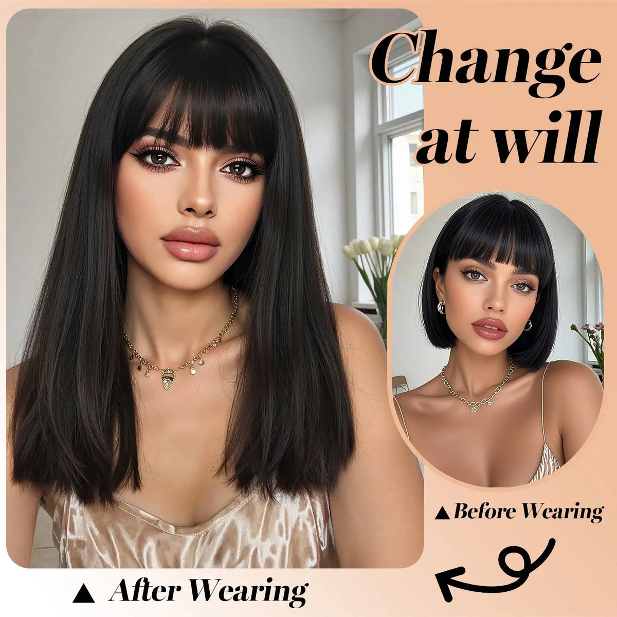Cleopatra Style Short Bob Wig With Bangs for Women