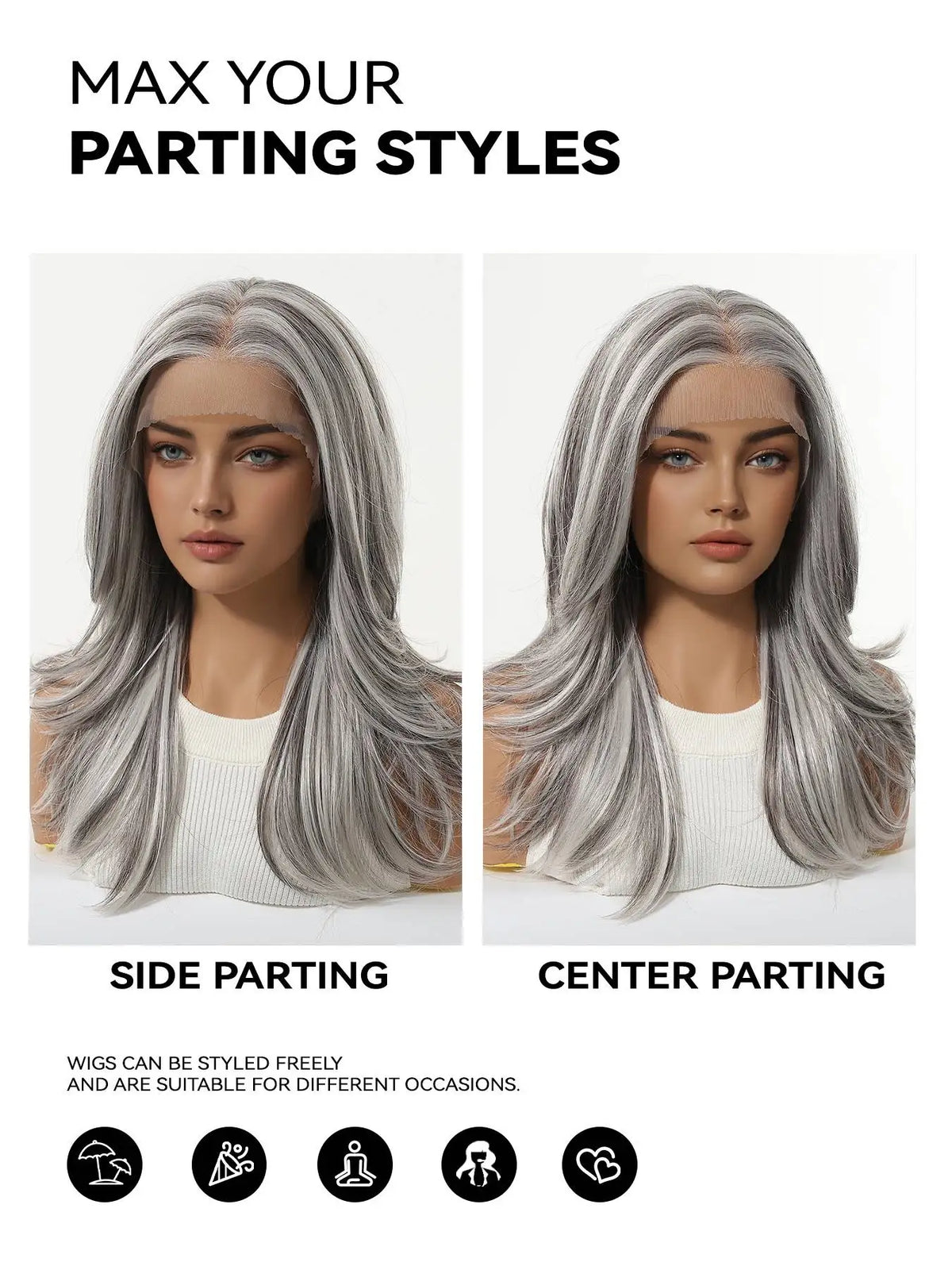 Long Silver Grey Lace Front Wig With Realistic Pre Plucked Hairline for Women