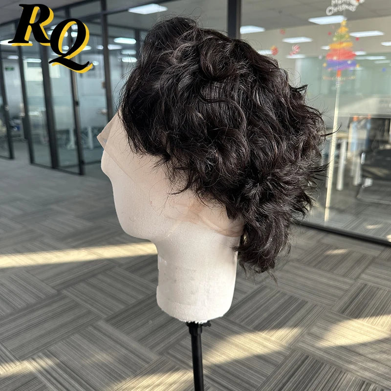 Pre Styled Transparent Lace Front Full Human Hair Wig For Men