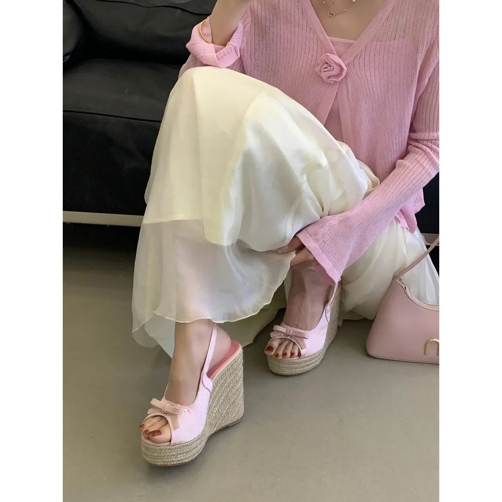 Casual Summer Woven Grass High Wedge Sandals for Women