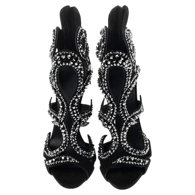 Crystal Embellished Stiletto Sandals With Zipper for Women